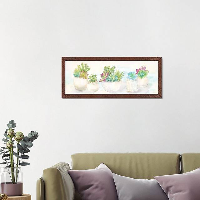 Sweet Succulents Panel' by Cynthia Coulter - Painting Print - Brown Floater Framed (30.48 cm H x 91.44 cm W)