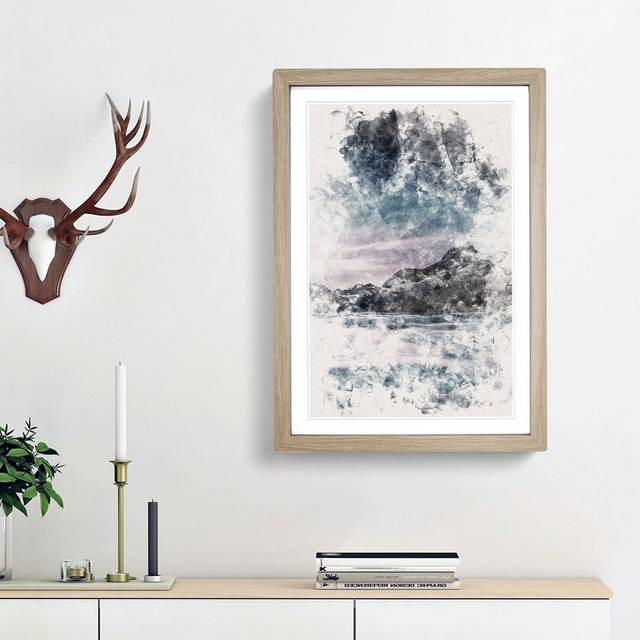 Mountain River in Italy - Picture Frame Painting Print - Oak Framed (33cm H x 24cm W x 2cm D)