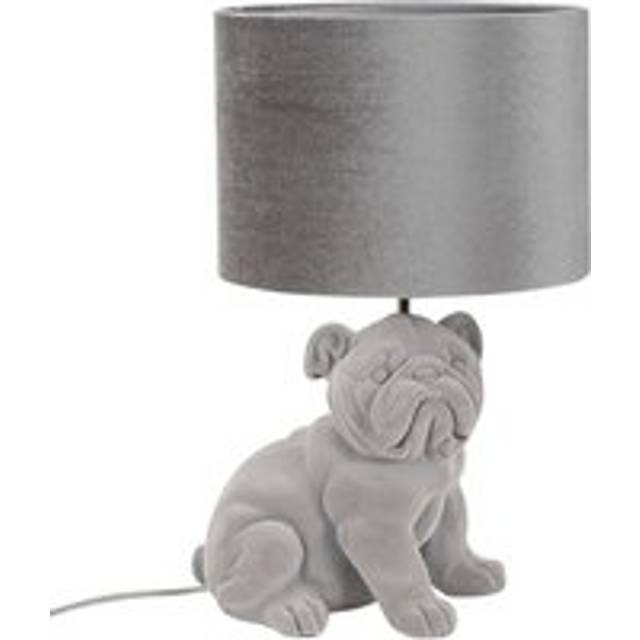 ValueLights Billy Grey Velvet Bulldog LED Table Lamp - 46.5 x 31 x 28cm