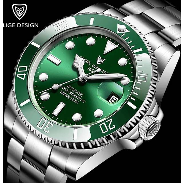 2021 LIGE New Watch Men Automatic Mechanical Tourbillon Clock Fashion Sport Diving Watch 100ATM Waterproof Luminous Watches Mens silver/black