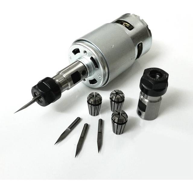 775 DC Motor with ER11 Extension Rod Carving Knife 12-36V 4000-12000 RPM Engraving Machine Ball Bearing Spindle Motor for CNC