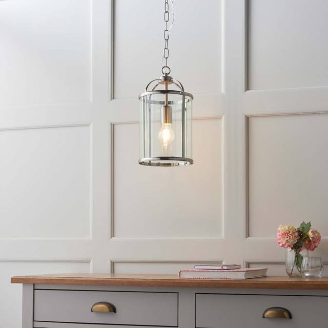 Bearse 1 - Light Lantern Cylinder Pendant - Nickel (40cm H X 20cm W X 20cm D)