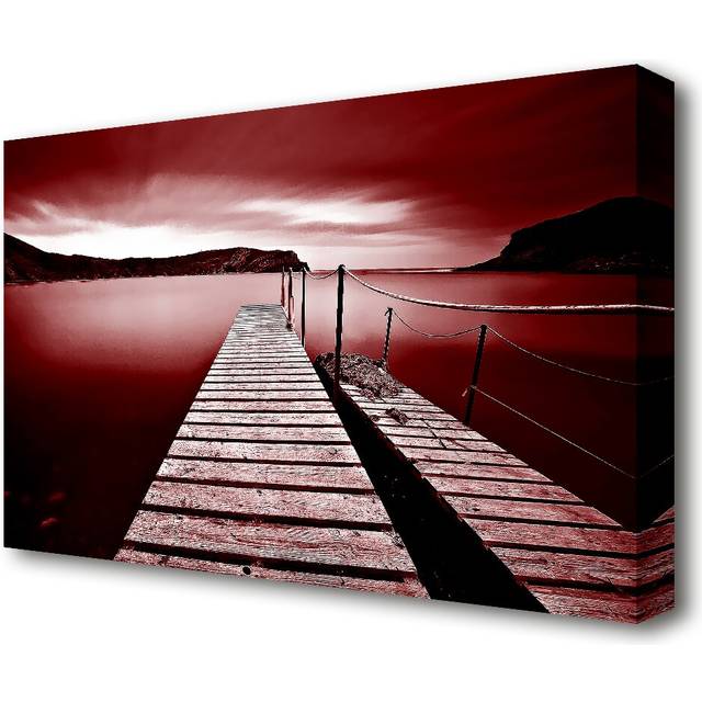 &#39;Abstract Pier Sunset&#39; Textual Art on Wrapped Canvas in Red (35.6 cm H x 50.8 cm W)