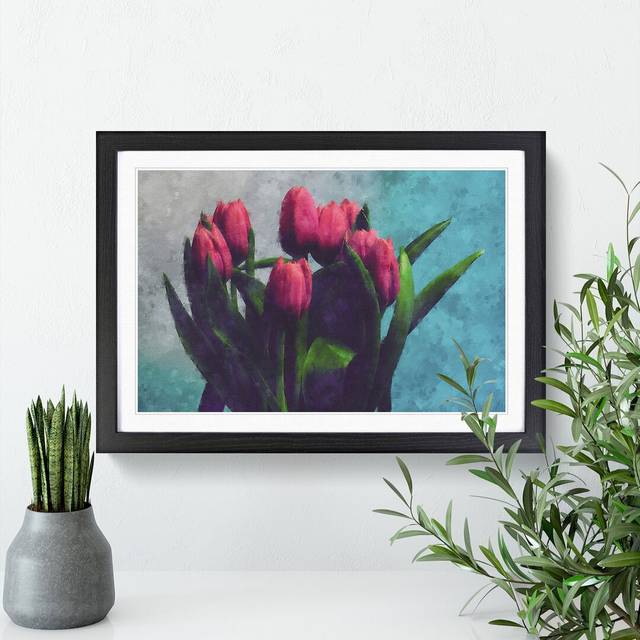 Bouquet Of Red Tulips Painting - Black (24cm H x 33cm W x 2cm D)