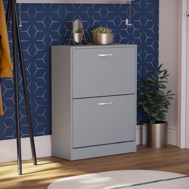 8 Pair Flip Down Shoe Storage Cabinet Organiser Hallway Furniture - Grey (8)