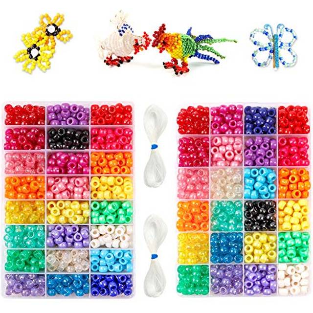 Pony Beads  1 900 pcs 9mm Pony Beads Set in 24 Colors with Elastic String for Bracelet Jewelry Making by INSCRAFT