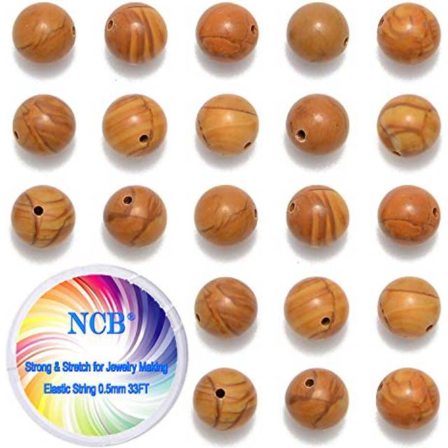 NCB 100pcs 8mm Round Woodgrain Jasper Loose Gemstone Genuine Real Stone Beading DIY Charm Smooth Beads for Bracelet Necklace Jewelry Making (Woodgrain