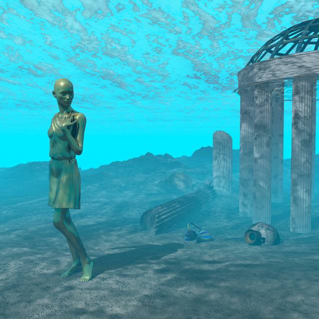 Underwater Ruin - Wrapped Canvas Art Prints - Blue (30cm H x 30cm W x 3.8cm D)