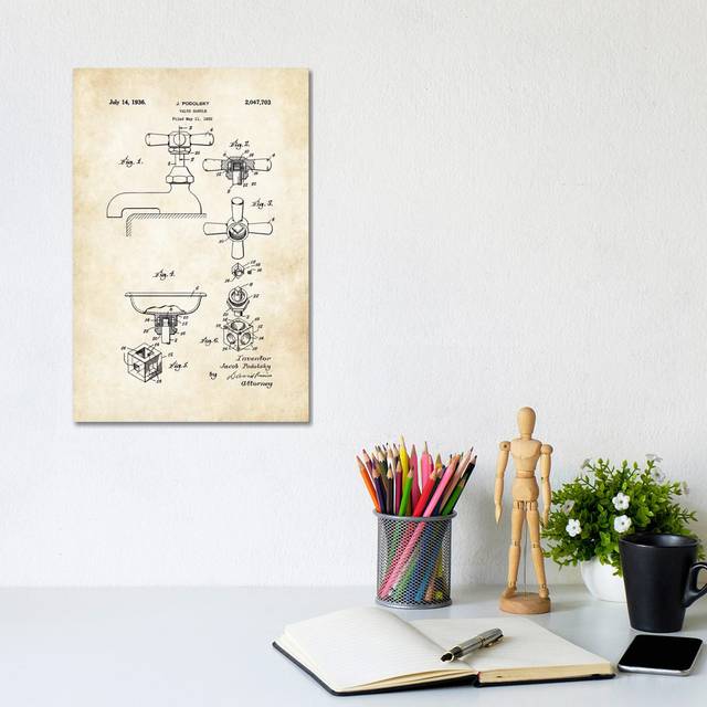 Bathroom Faucet (1936) by Patent77 - Wrapped Canvas Art Prints (20.32 cm H x 30.48 cm W)