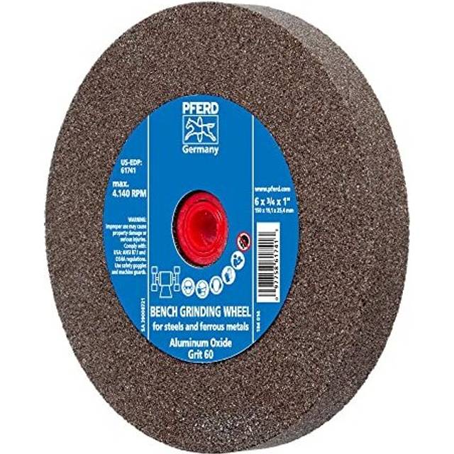 "Pferd 61741 Bench Grinding Wheel  Aluminum Oxide  6"""""""" Diameter  3/4"""""""" Thick  1"""""""" Arbor Hole  60 Grit  4140 Maximum RPM"
