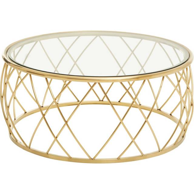 Modern Gold Round Coffee Table with Clear Glass, Gold Finished Storage Table, Decorative Table For Hallways - One Size