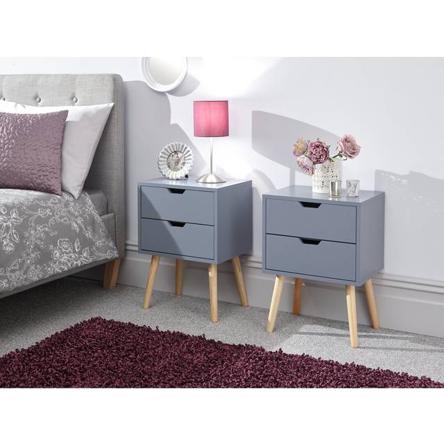 Lalani 2 Drawer Bedside Table - Dark Grey (56cm H X 40cm W X 30cm D)