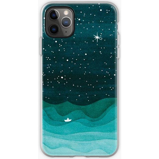 Phone Case Starry Ocean, teal sailboat watercolor sea waves night for iPhone Samsung 14 13 12 11 Plus Pro Max Galaxy S23 S22 Ultra Note 20 10