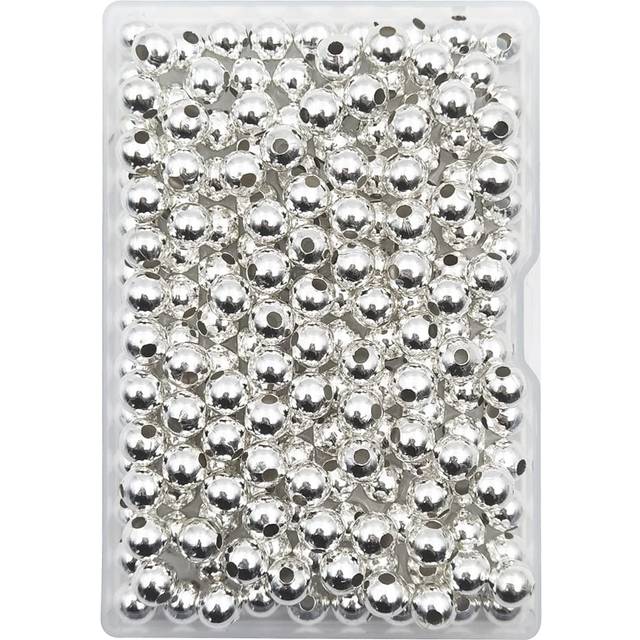 200 Pieces 8mm Silver Iron Metal Spacer Bead Round Loose Beads