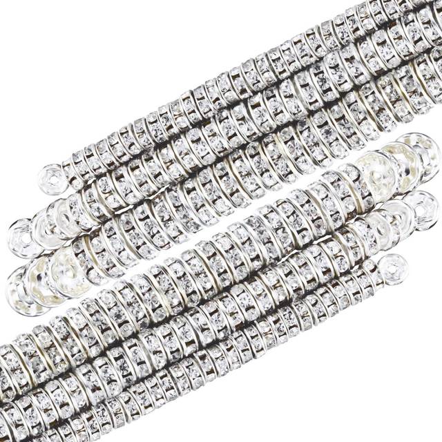 800 Pieces Round Rondelle Spacer Beads crystal Rhinestone Loose Bead Rondelle charm Beads 6 mm 8 mm 10 mm for Necklaces Bracelets Jewelry Making Silve