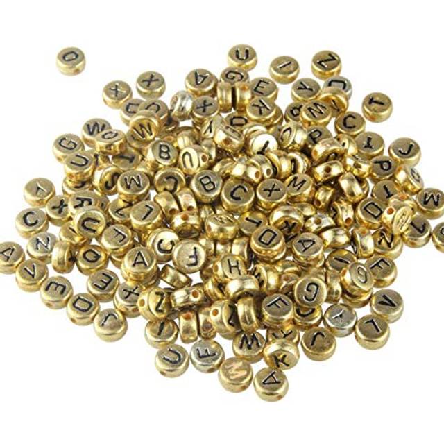 DNHCLL 200 PCS Gold Round Acrylic Letter Beads Alphabet Round Beads for Jewelry  Key Chain  Bracelet and Necklace Making (4x7mm)