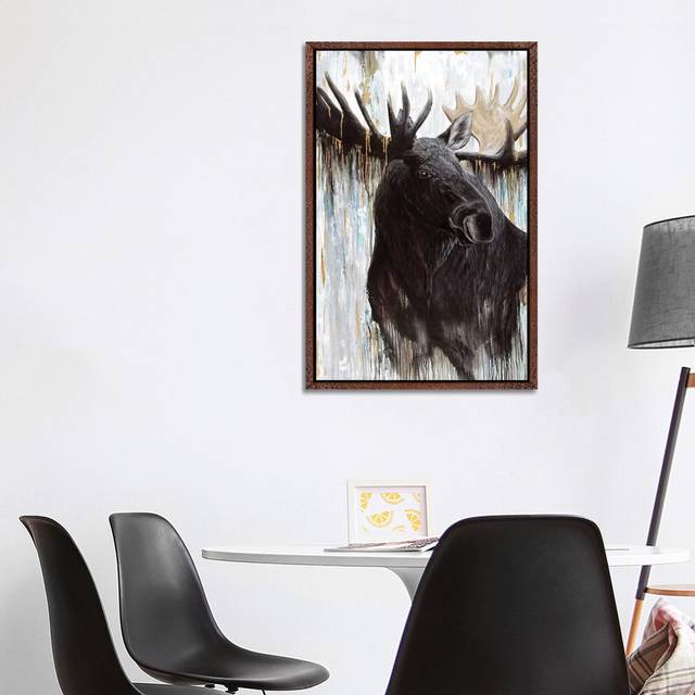 Gilded Moose by Angela Bawden - Art Print on Canvas - Classic Brown Wood Framed (101.6cm H x 66.04cm W x 3.81cm D)