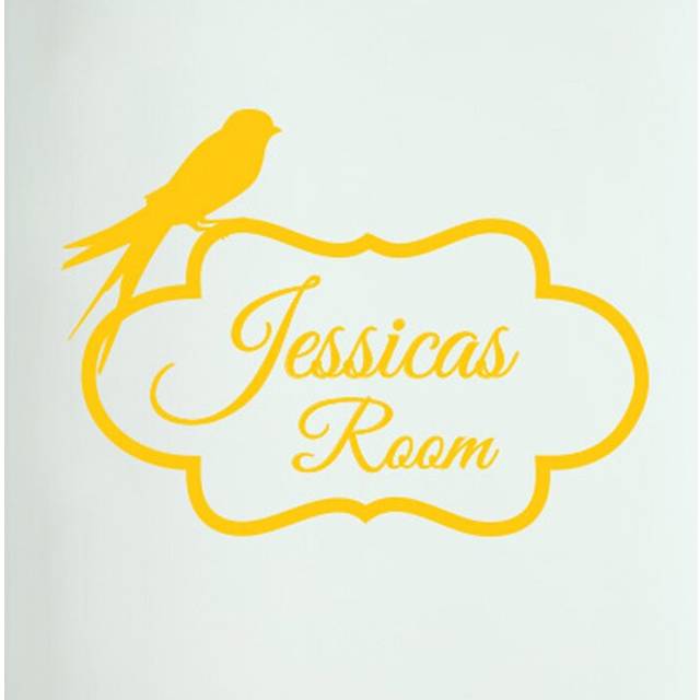 Personalized Bird Perching on Frame Door Room Wall Sticker - Dark Yellow (29cm H X 40cm W)