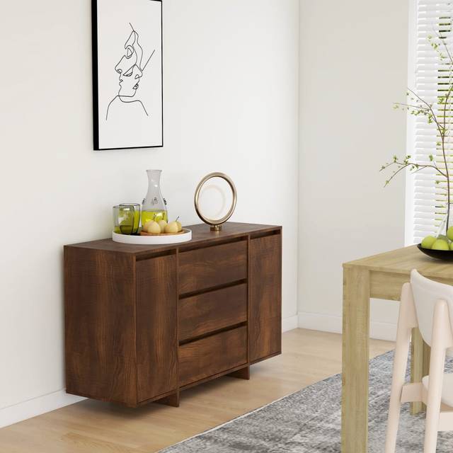 Gindy 120Cm Wide 3 Drawer Sideboard - Brown Oak (75cm H X 120cm W X 41cm D)