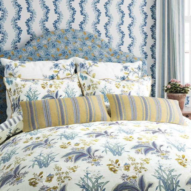 'Enys Garden' Cotton Sateen Duvet Cover Set - Indigo - Super King