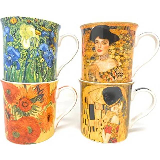 Set of Four Mixed Masters Classic Van Gogh and Klimt Mugs Fine China Coffee Tea Cups Mugs