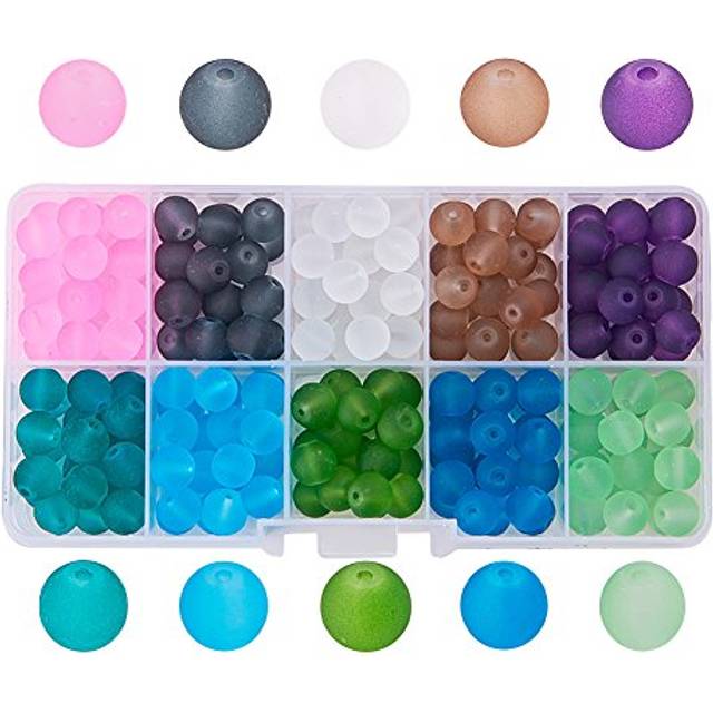 PH PandaHall 10mm Frosted Glass Beads 120pcs Bracelet Beads 10 Color R