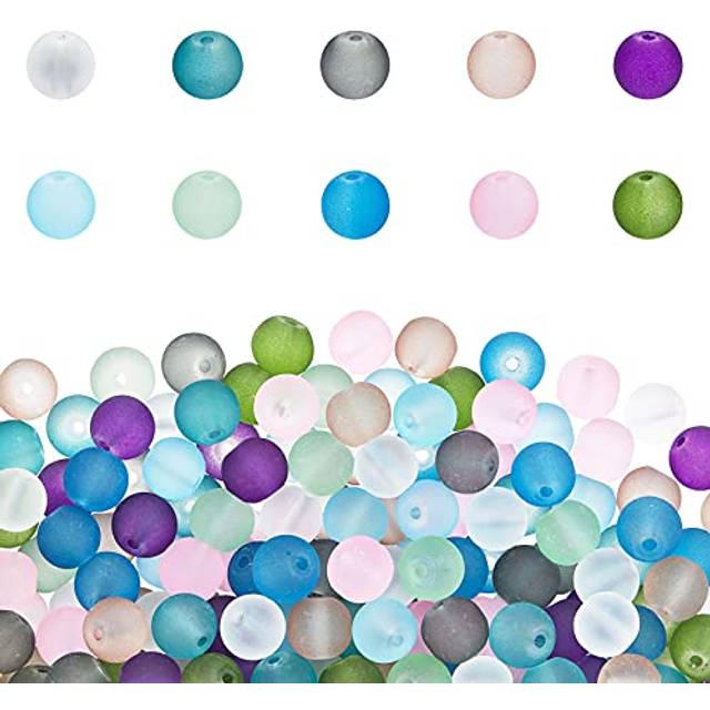 PH PandaHall 200pcs Frosted Glass Beads 10 Color 8mm Sea Glass Beads Spacers Matte Beads Summer Blue Loose Beads for Friendship Bracelet Necklace Moth