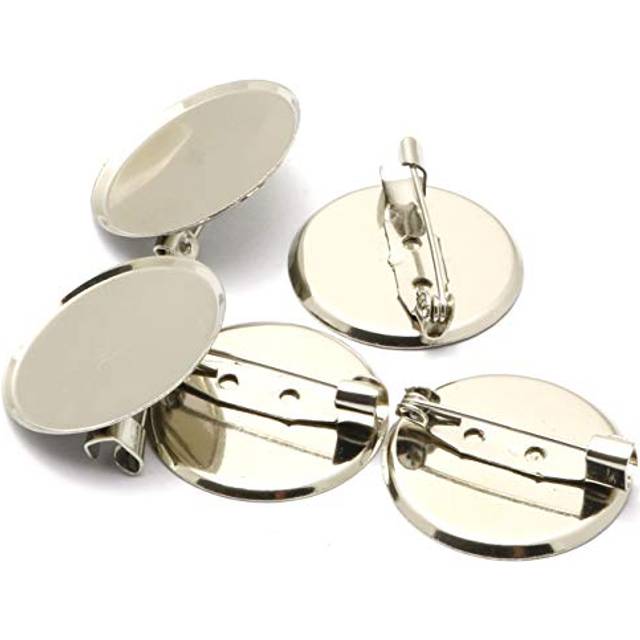 RuiLing 100pcs 2.5cm Silver Brooch Clasps Pin Disk Base Disc Blank Thicken Cabochon Trays for Badge DIY Jewelry Craft Making Decoration Accessories