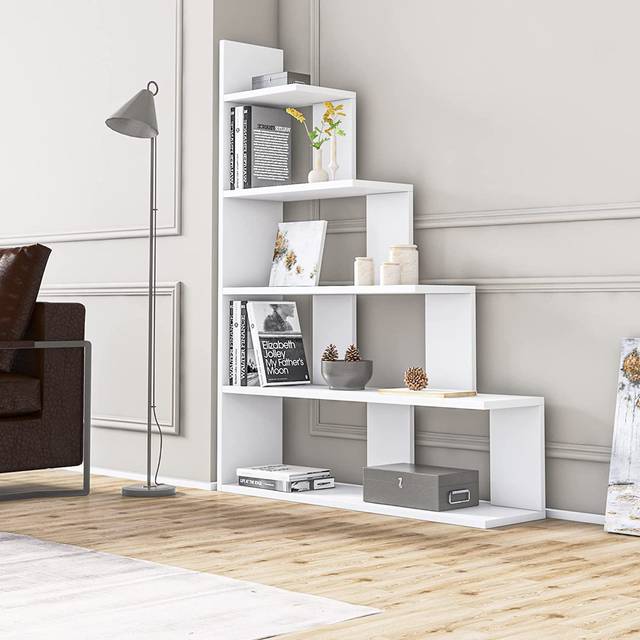 Echo 120cm H x 90cm W Step Bookcase - White (120cm H X 90cm W X 22cm D)