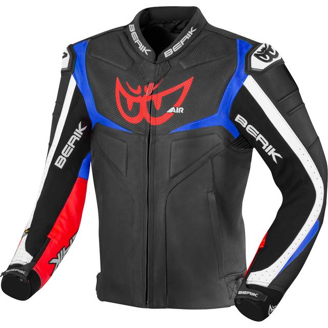 Berik Wild Chase Motorcycle Leather Jacket, black-white-red-blue, Size 50 for Men