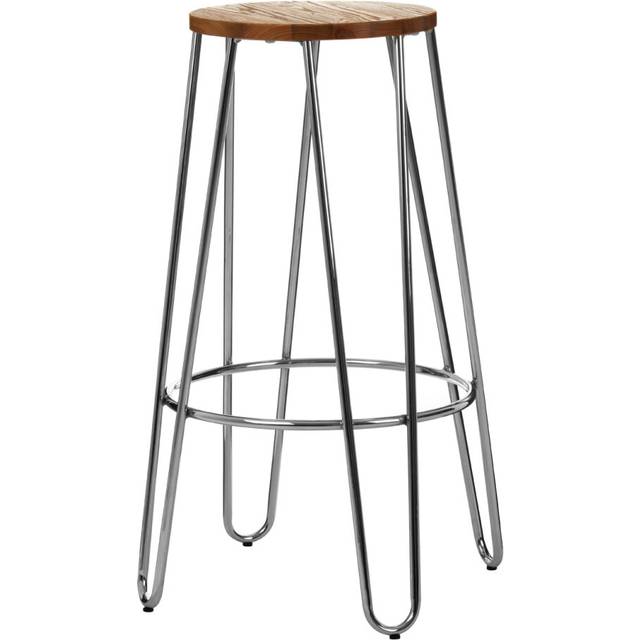 Interiors by Premier Chrome Metal and Elm Wood Round Bar Stool, Hairpin Stool, Sturdy Stool for Bar, Kitchen Counter