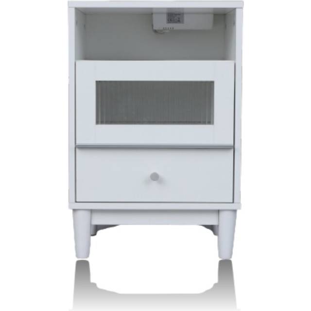 [Tlily] Nightstand with Charging Station Bedside Tables Cabinet with Glass Decor Door