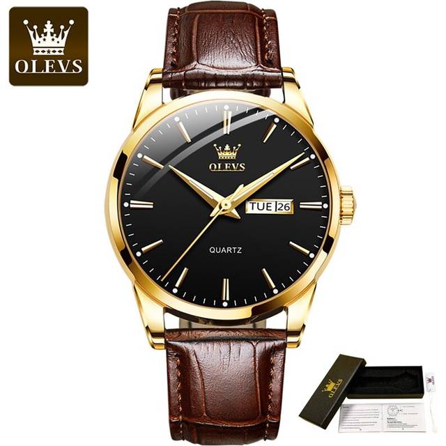 OLEVS Mens Watches Top Leather Chronograph Waterproof Sport Automatic Date Quartz Watch For Men Relogio Masculin