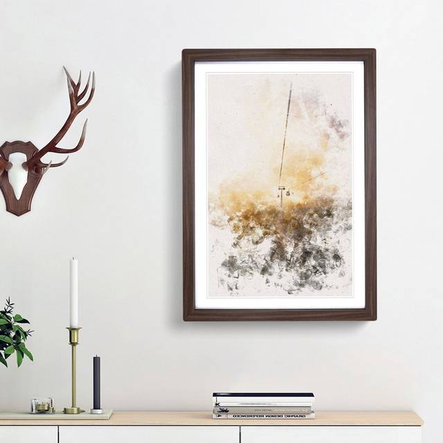 Cable Car In Turkey Watercolour - Picture Frame Graphic Art - Walnut Framed (87cm H x 62cm W x 2cm D)