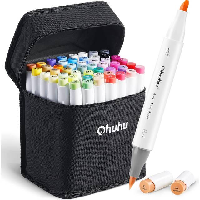 Brush Marker Pens 48 Colour, Ohuhu Dual Tip Brush & Chisel Sketch Art Pens for Artist, Students, Brush Markers for Sketching, Adult Coloring,
