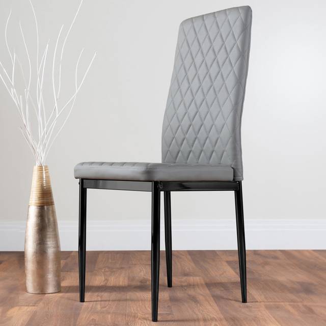 6 x Milan Black Leg Upholstered Modern Elegant Luxury Kitchen Dining Chairs - Grey