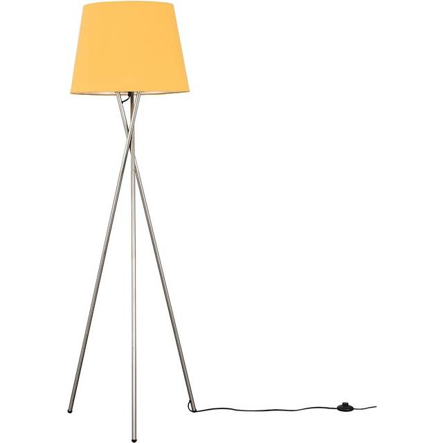 Camden Modern Brushed Chrome Metal Tripod Floor Lamp with Mustard Tapered Shade - Includes 6w led Bulb 3000K