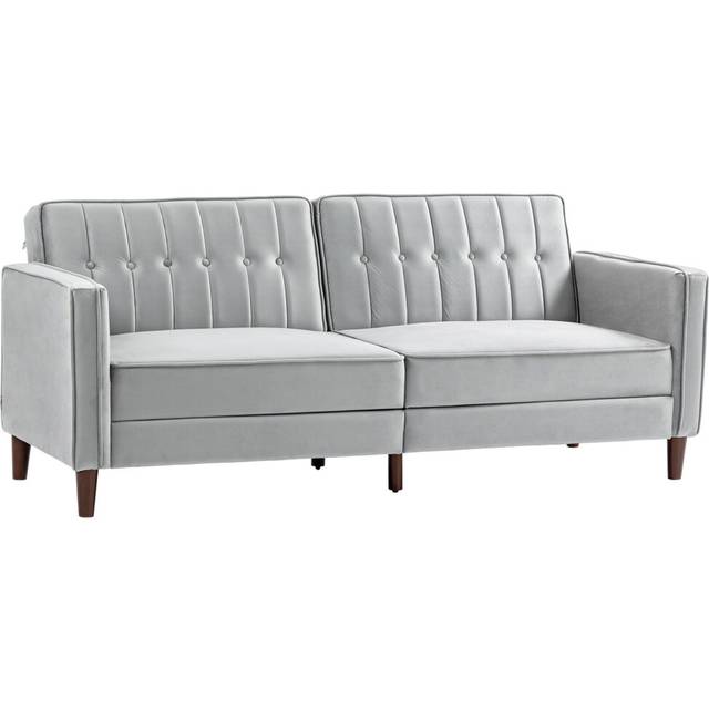 Convertible Sofa Futon Velvet-Touch Tufted Couch Sofa Bed Split Back Grey