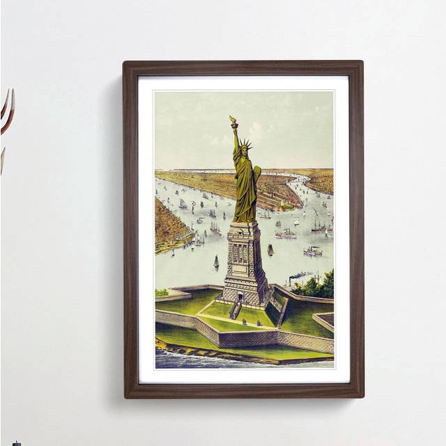 Illustration of the Statue of Liberty in New York - Picture Frame Graphic Art Print - Walnut Framed (36cm H x 27cm W x 2cm D)