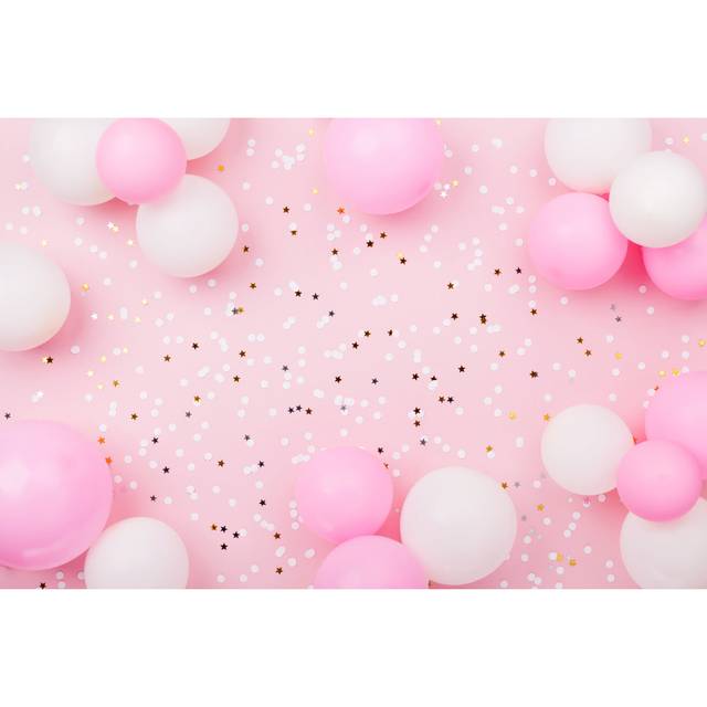 Balloons and Confetti for Birthday by Julia_Sudnitskaya - Wrapped Canvas Photograph (30cm H x 46cm W)