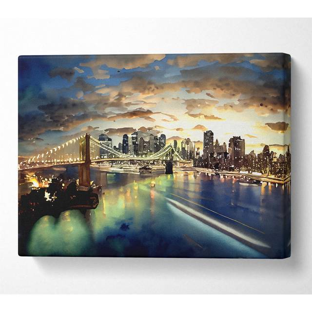 New York City Brooklyn Bridge View - Wrapped Canvas Art Prints - Multicolour (35.6cm H x 50.8cm W x 10cm D)