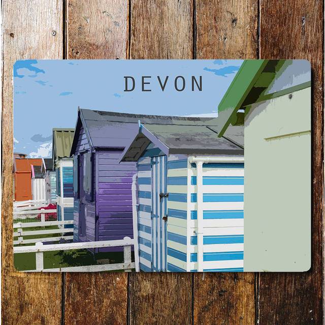 Beach Huts Devon Travel Metal Wall Sign Plaque (28cm H x 40cm W)