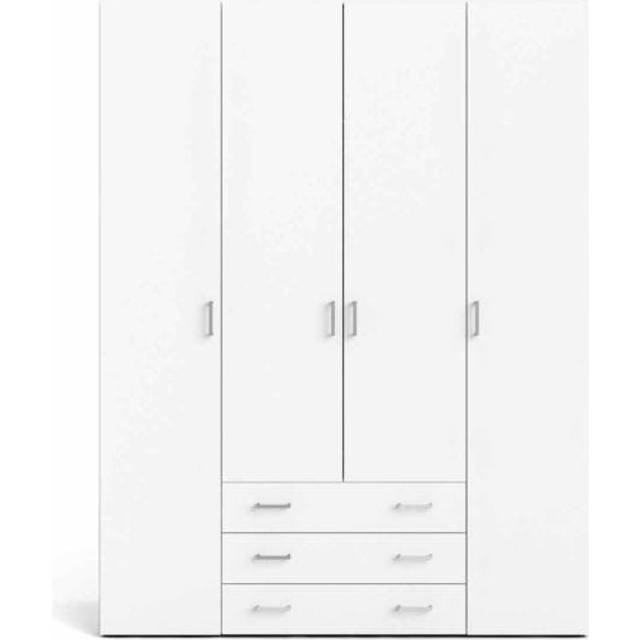 Indoor Furniture Group Space Wardrobe 4 Doors 3 Drawers In White 2000, White