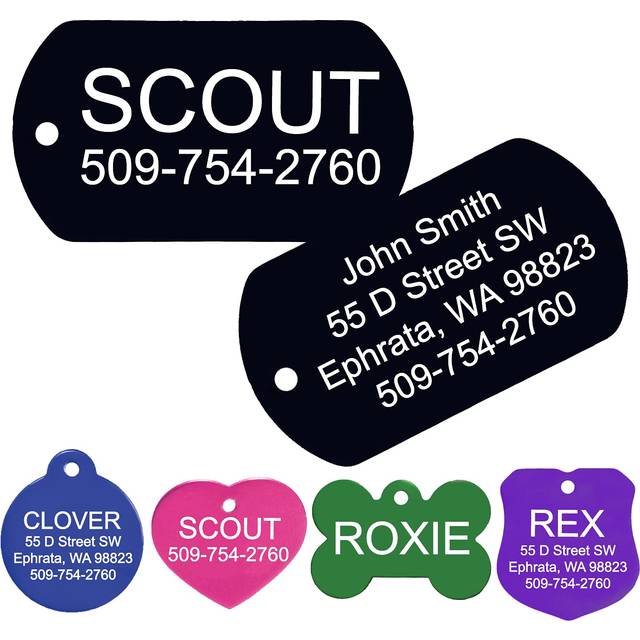 goTags Dog Tags  Personalized Engraved Dog and cat ID Tags for Pets  custom Engraved on Both Sides  Various Shapes Including Bone  Round  Heart  Bow T