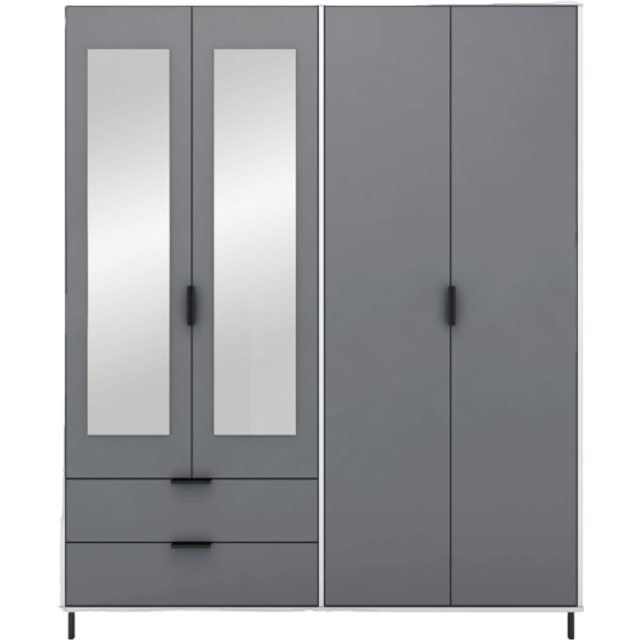 Seconique Madrid 4 Door 2 Drawer Wardrobe - Grey/White Gloss, Grey