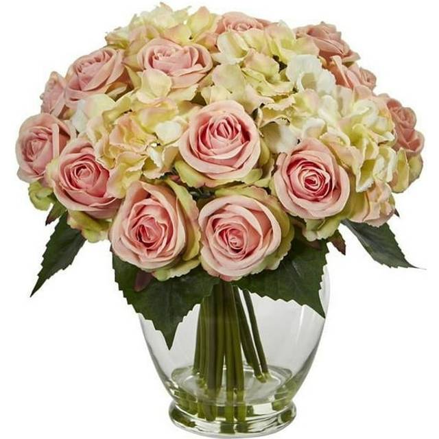 Nearly Natural Rose and Hydrangea Bouquet Artificial Arrangement