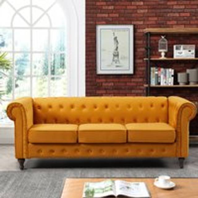 Pelham 3 Seater Orange Velvet Sofa - Artemis Home