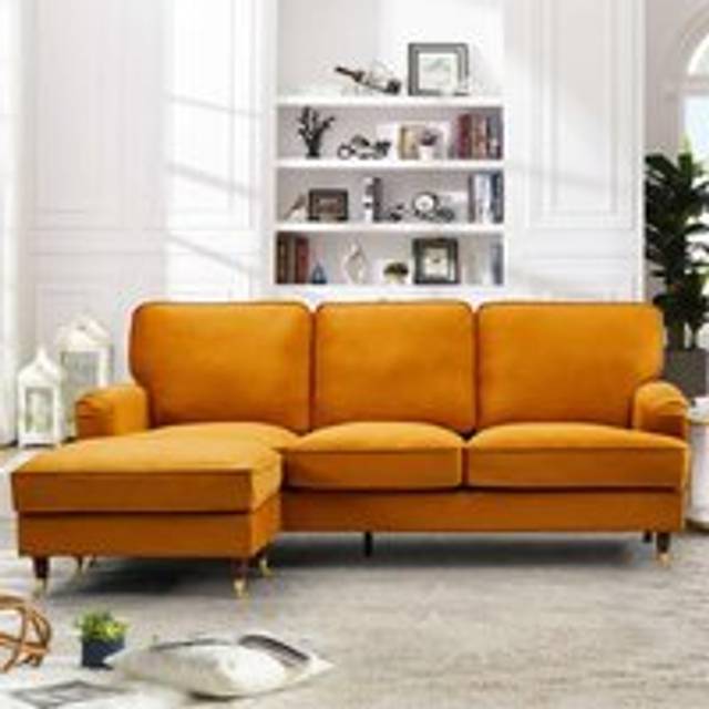 Woodbury 3 Seater Orange Velvet Reversible Corner Sofa - Artemis Home
