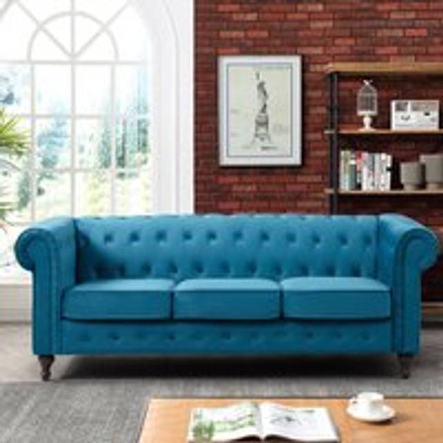 Artemis Home Pelham 3 Seat Velvet Sofa - Teal, Multi