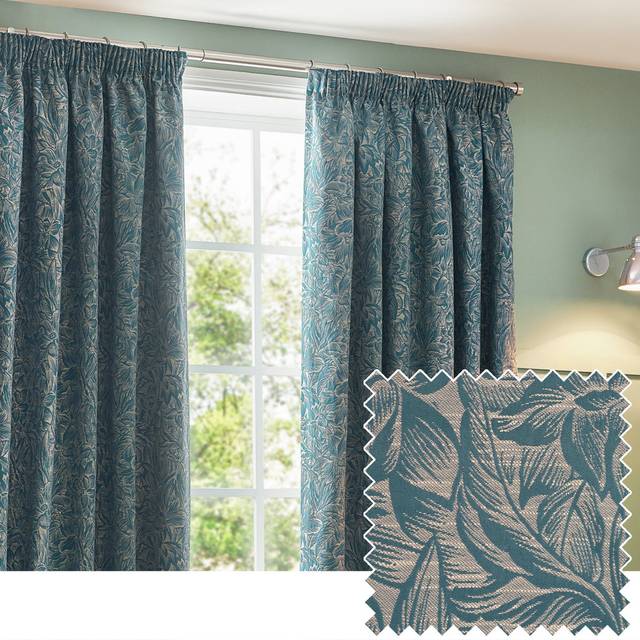 Wylder Grantley Jacquard Pencil Pleat Curtains In Wedgewood 117 X 137Cm, Multi